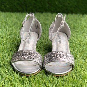 Toddler/Little/Big Girl Silver Glitter Strap Kitten Heel Ankle Strap Sandal